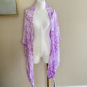 New Womens Wrap Long Scarf Purple Zebra Print Fringe 20"x84" Boho Made In‎ India
